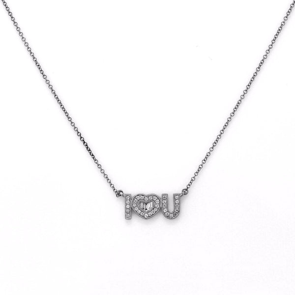 0.22ct Round & Baguette Diamonds in 14K Gold I Love You Nameplate Charm Necklace