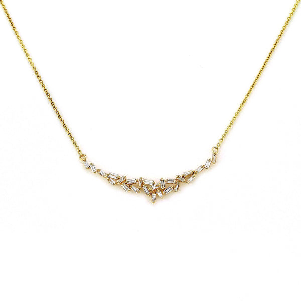 0.75ct Clustered Baguette Diamonds in 14K Gold Bib Charm Necklace