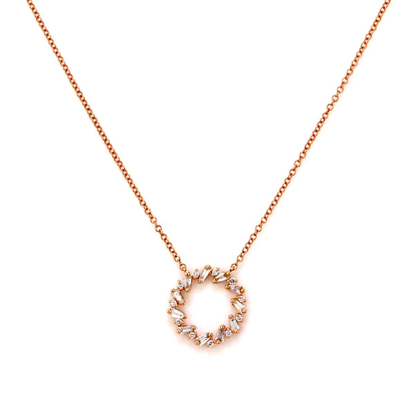 0.58ct Baguette & Round Diamonds in 14K Gold Open Circle Eternity Charm Necklace