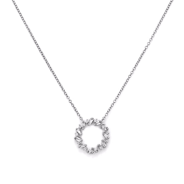 0.58ct Baguette & Round Diamonds in 14K Gold Open Circle Eternity Charm Necklace