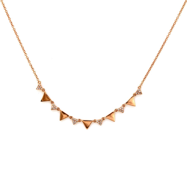 0.10ct Pavé Round Diamonds in 14K Gold Geometric Triangle Chain Princess Necklace