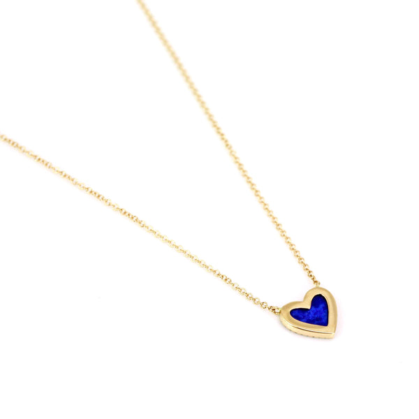Lapis Lazuli with Diamonds in 14K Gold Heart Charm Necklace