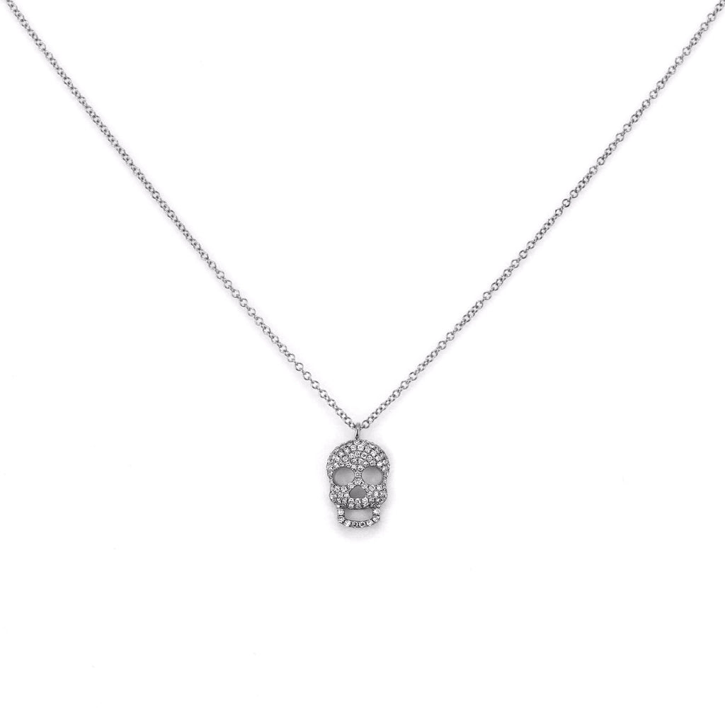 0.21ct Micro Pavé Round Diamonds in 14K Gold Skull Charm Necklace