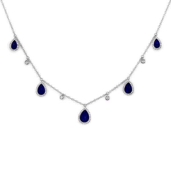 1.50ct Tear Drop Lapis Lazuli  with Diamonds in 14K Gold Princess Drop Necklace