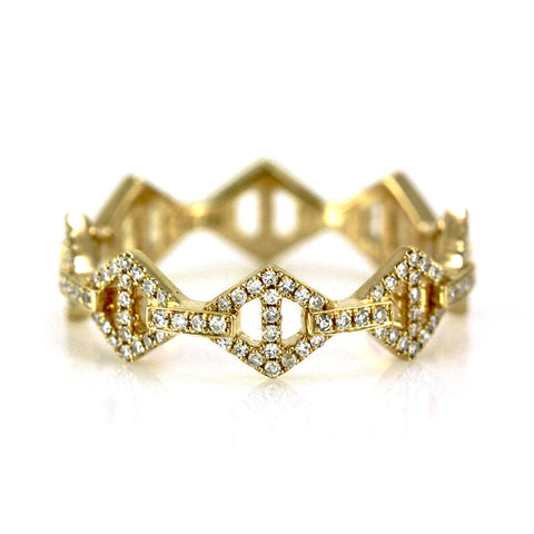 0.26ct Pavé Round Diamonds in 14K Gold Mini Rhombus Anchor Link Band Ring