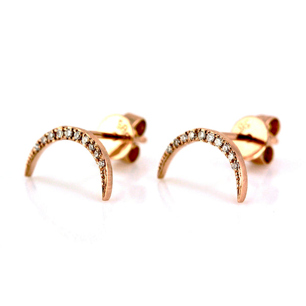 0.07ct Pavé Round Diamonds in 14K Gold Crescent Moon Stud Earrings