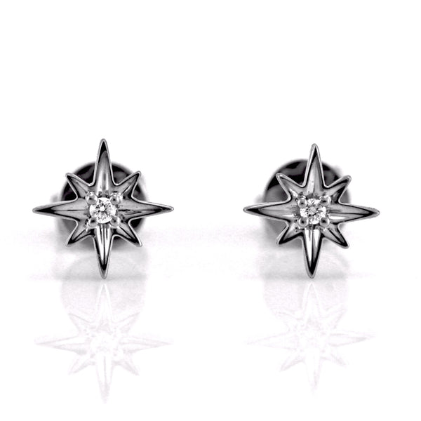 0.03ct Pavé Round Diamond in 14K Gold Mini North Star Stud Earrings