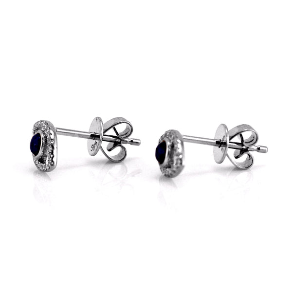 0.29ct Round Diamond & Lapis Lazuli 14K Gold Mini Eye Charm Stud Earrings