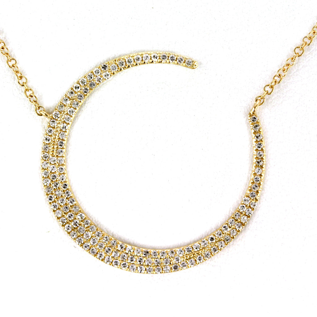 0.38ct Pavé Round Diamond in 14K Gold Large Crescent Moon Pendant Necklace