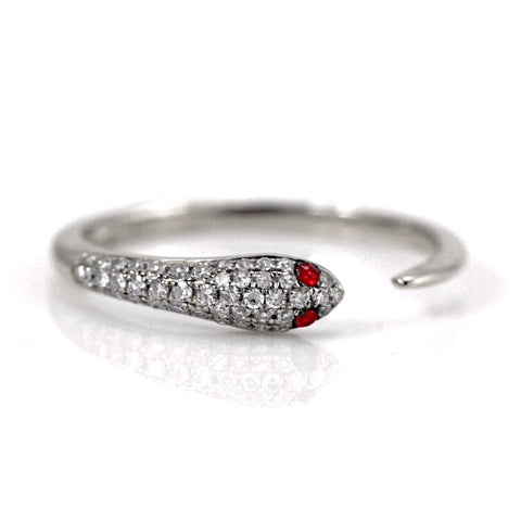 0.20ct Pavé Diamond & Ruby Eye in 14K Gold Snake of Slytherin Cuff Ring