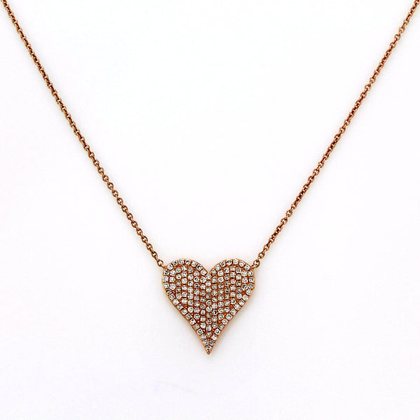 0.39ct Micro Pave Diamonds in 14K Rose Gold Heart Charm Necklace