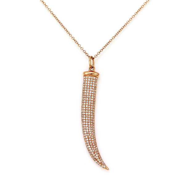 0.60ct Micro Pave Diamonds in 14K Gold Longhorn Charm Pendant Necklace