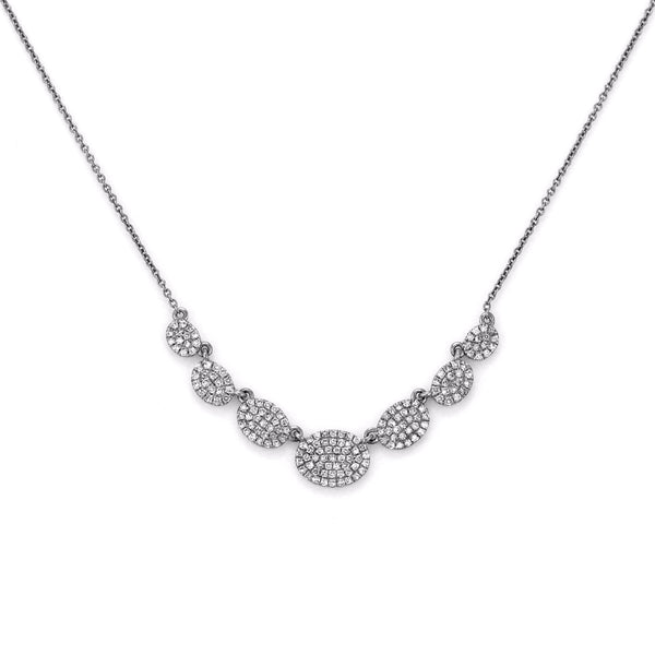 0.53ct Micro Pave Diamonds in 14K Gold Seven Oval Plate Link Bib Necklace