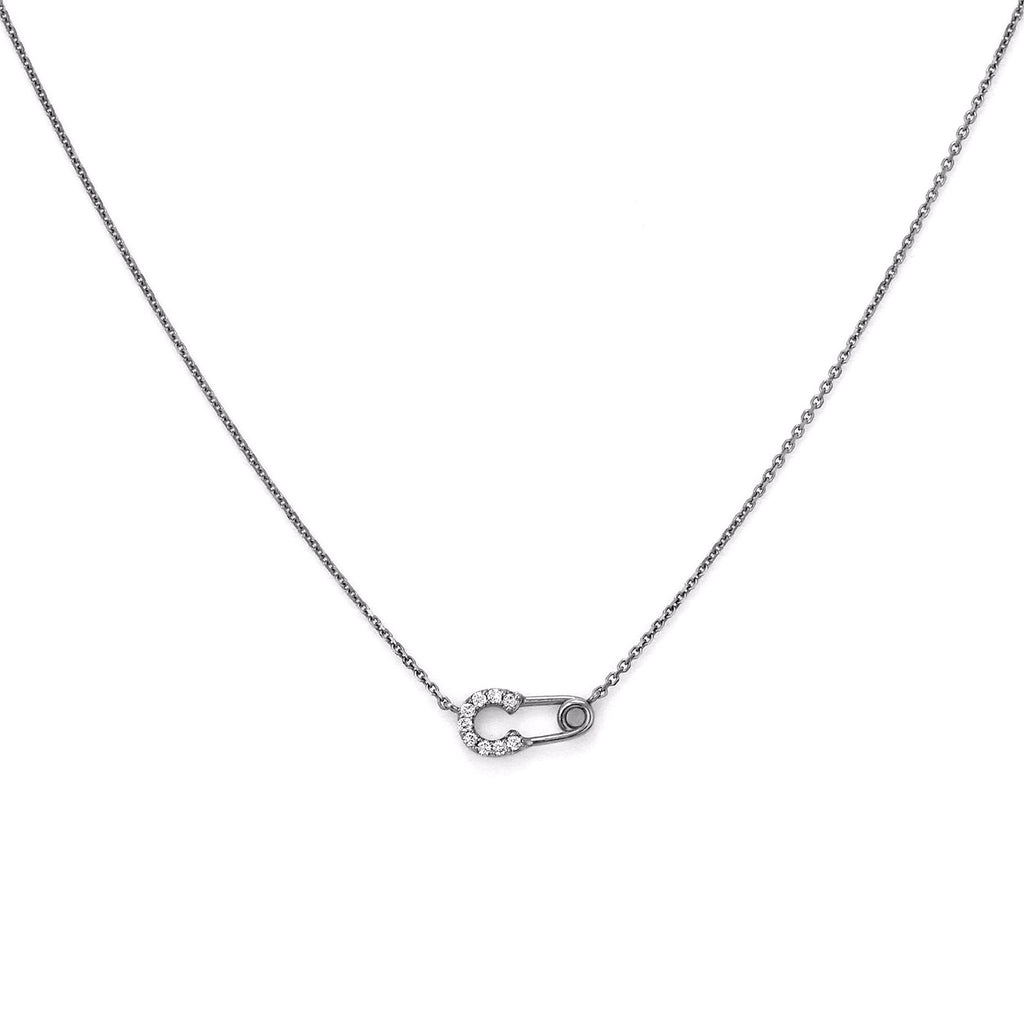 0.12ct Pavé Round Diamonds in 14K Gold Safety Pin Charm Necklace