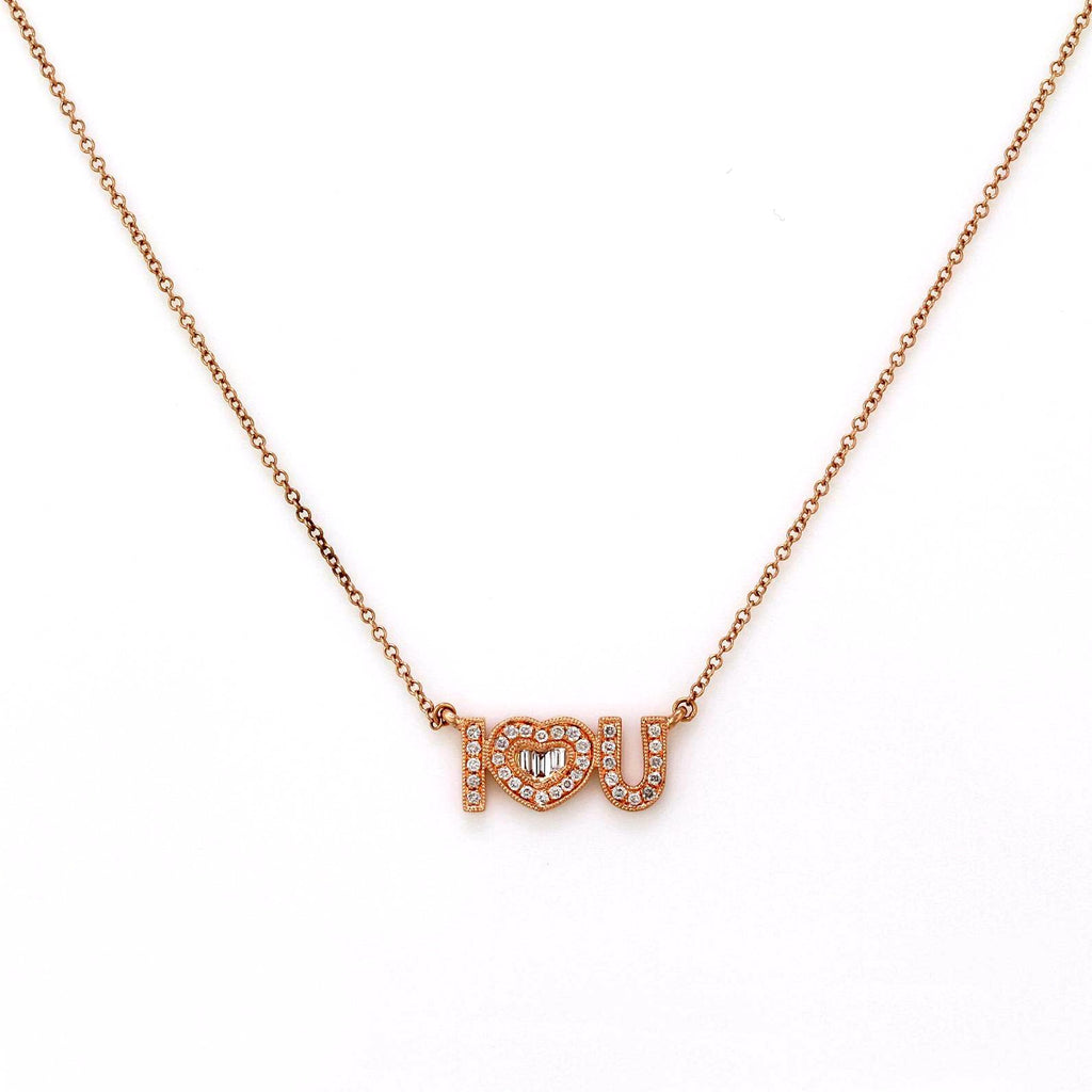 0.22ct Round & Baguette Diamonds in 14K Gold I Love You Nameplate Charm Necklace