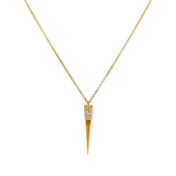 0.18ct Pavé Round Diamonds in 14K Gold Spike Dagger Charm Necklace