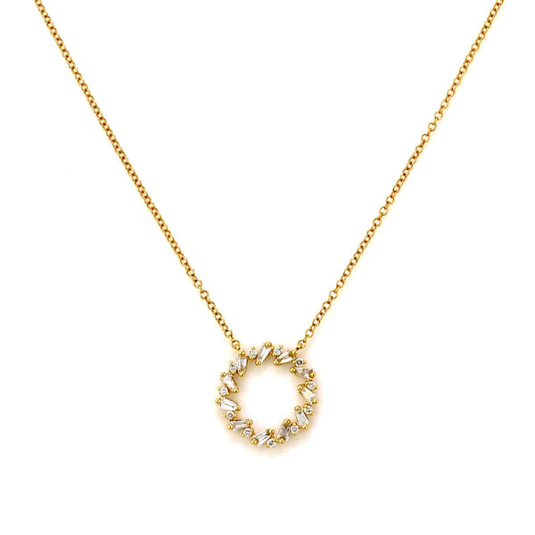 0.58ct Baguette & Round Diamonds in 14K Gold Open Circle Eternity Charm Necklace