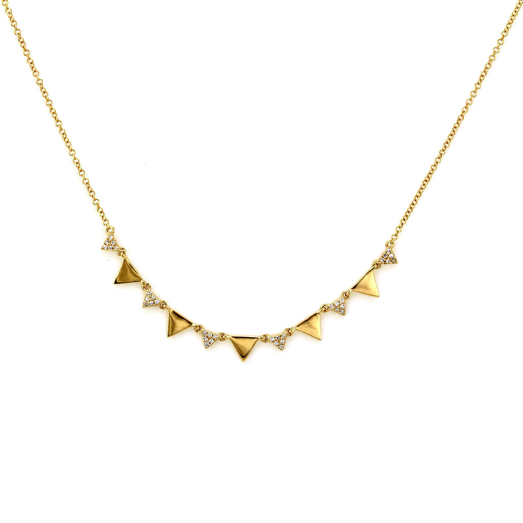 0.10ct Pavé Round Diamonds in 14K Gold Geometric Triangle Chain Princess Necklace