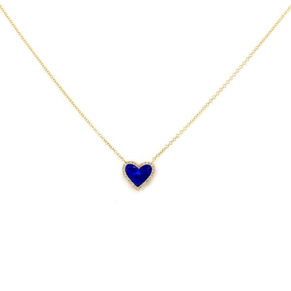 Lapis Lazuli with Diamonds in 14K Gold Heart Charm Necklace