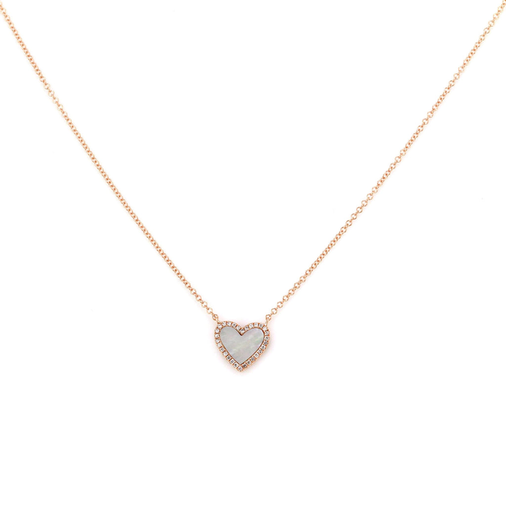 Mother of Pearl with Diamonds in 14K Gold Heart Charm Necklace