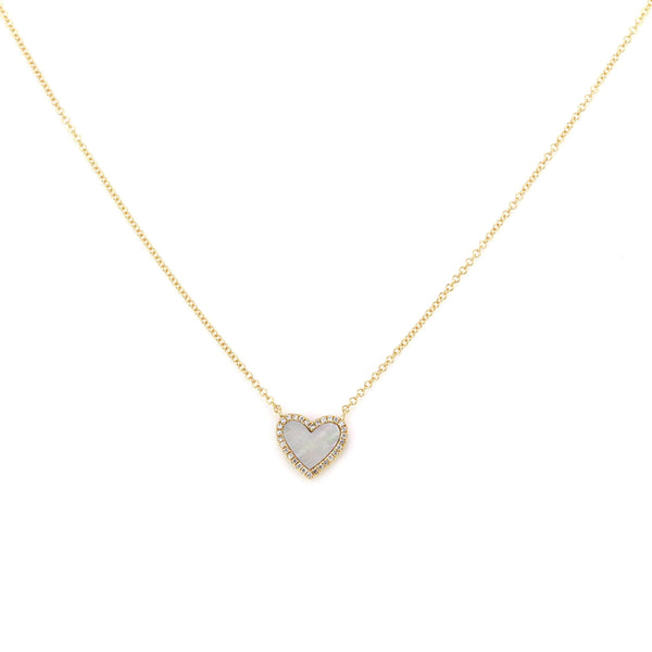 Mother of Pearl with Diamonds in 14K Gold Heart Charm Necklace