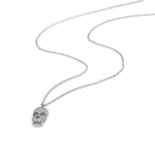 0.21ct Micro Pavé Round Diamonds in 14K Gold Skull Charm Necklace
