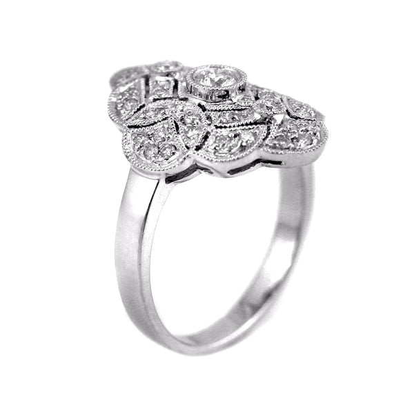0.79ct Round Diamonds in 14K White Gold Floral Milgrain Victorian Ring