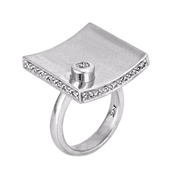 0.50ct Bezel Diamonds in 14K White Gold Curve Square Plate Cocktail Ring