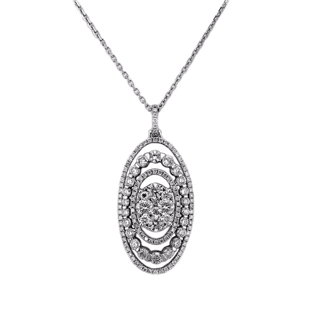2.17ct Diamonds in 14K White Gold Oval Pendant Necklace 16"