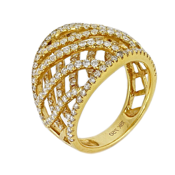 1.25ct Pavé Round Diamonds in 18K Yellow Gold Wide Braided Ring