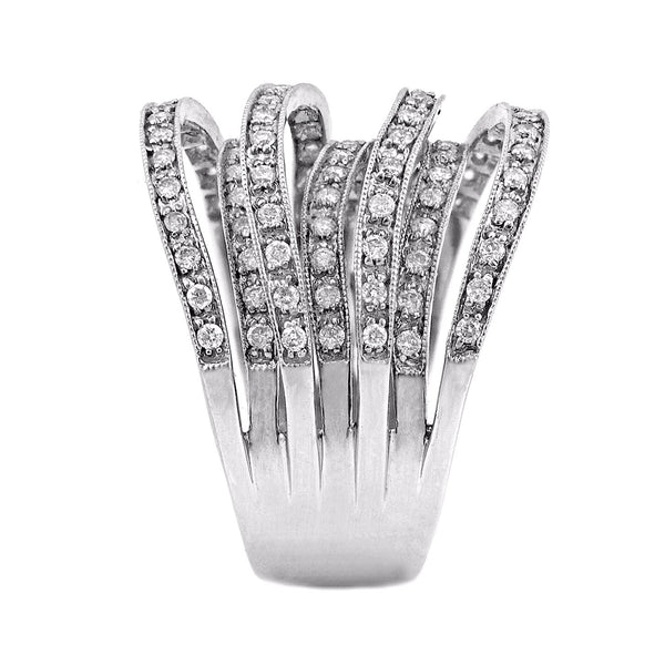 1.40ct Pavé Round Diamonds in 14K White Gold 7-Row Cluster Band Ring