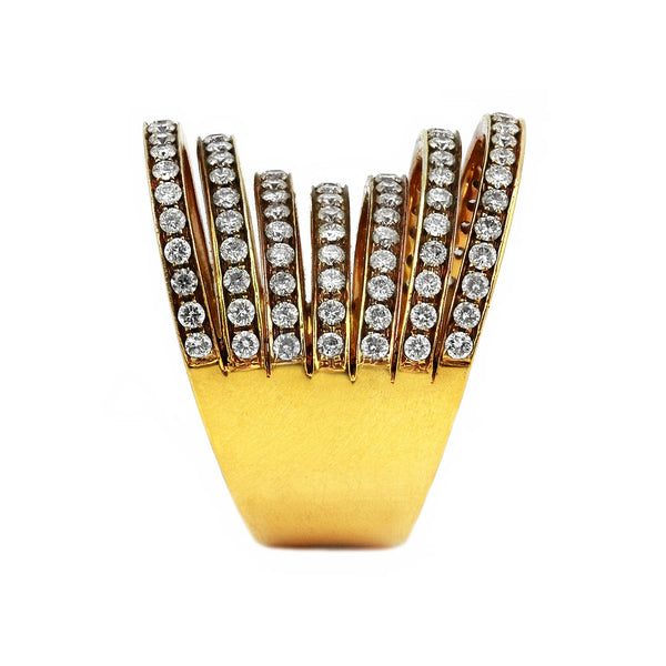 1.65ct Pavé Round Diamonds in 14K Yellow Gold 7-Row Cluster Statement Ring