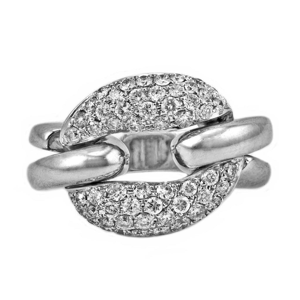 0.88ct Round Pavé Diamonds in 14K White Gold Link Statement Band Ring