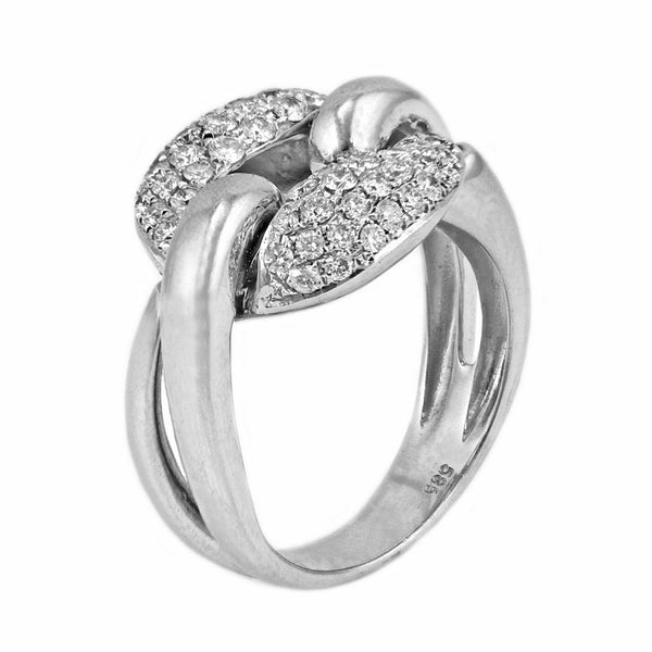 0.88ct Round Pavé Diamonds in 14K White Gold Link Statement Band Ring