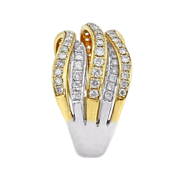 1.24ct Round Diamonds in 14K 2Tone Gold 5-Rows Cluster Wavy Band Ring