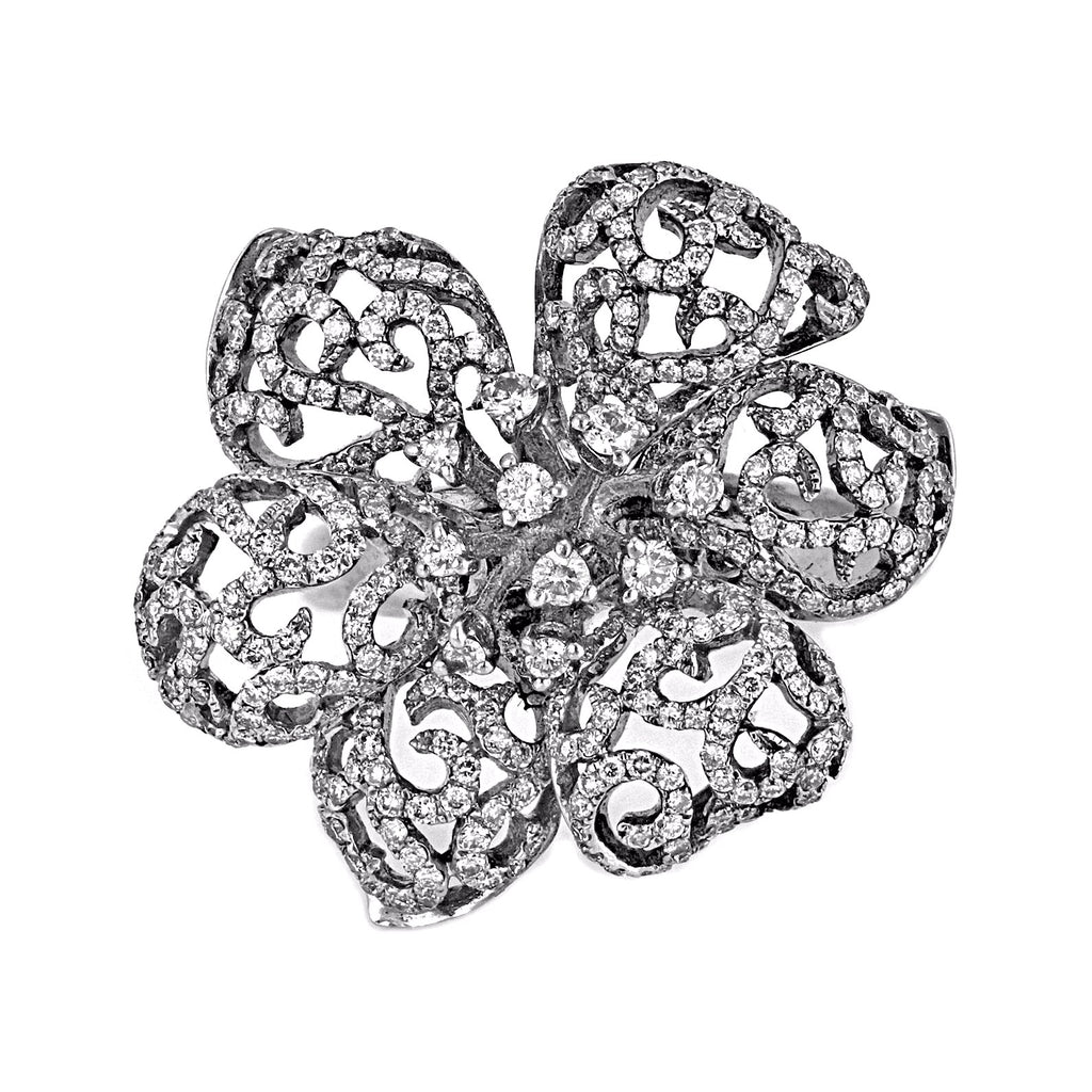 0.80ct Round Diamonds in 18K White Gold Flower Cocktail Ring