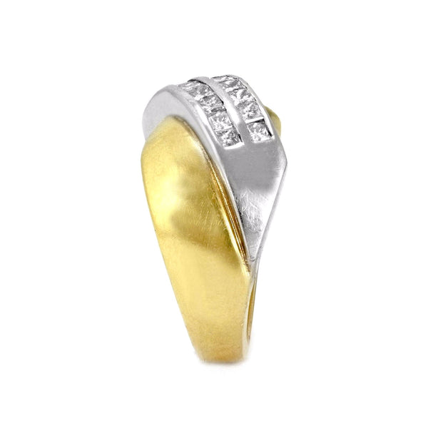1.00ct Princess Diamonds in 14K 2-Tone Gold Overlapping Band Ring