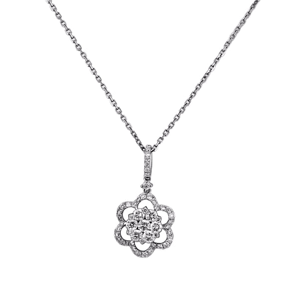 1.00ct Diamonds in 14K White Gold Flower Pendant Necklace 16"