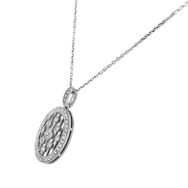 0.65ct Diamonds in 14K White Gold Oval Pendant Necklace 16"
