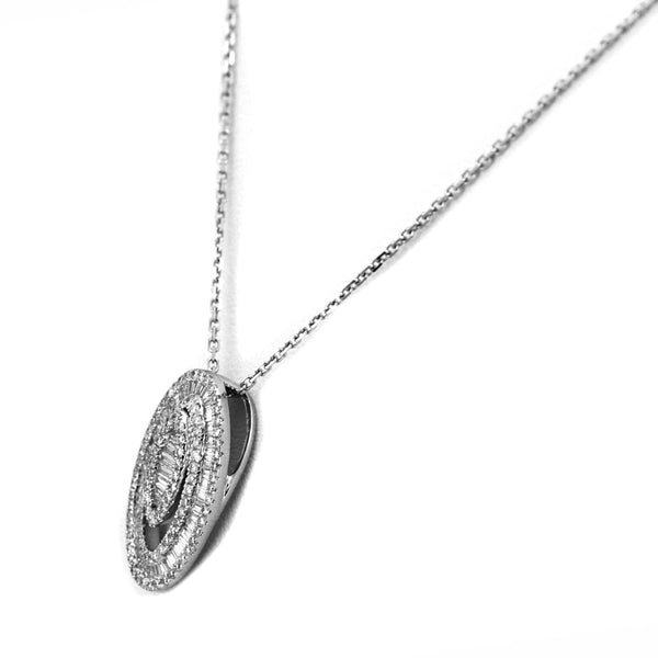 1.15ct Diamonds in 14K White Gold Oval Pendant Necklace 16"
