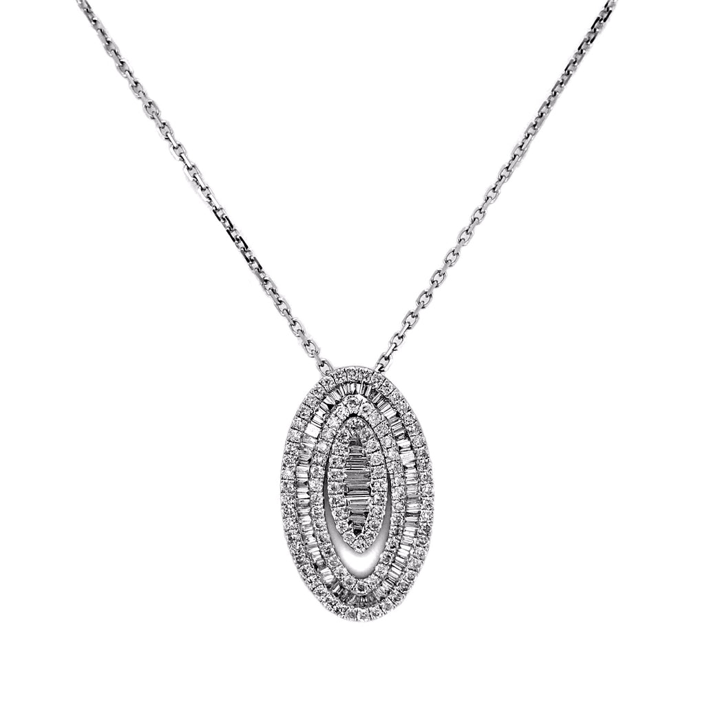 1.15ct Diamonds in 14K White Gold Oval Pendant Necklace 16"