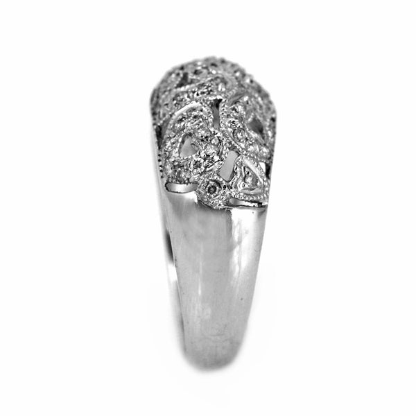 0.25ct Round Diamonds in 14K White Gold Heart Filigree Anniversary Ring