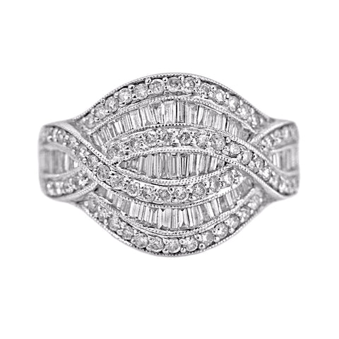 1.41ct Baguette & Round Diamonds 14K White Gold Anniversary Ring