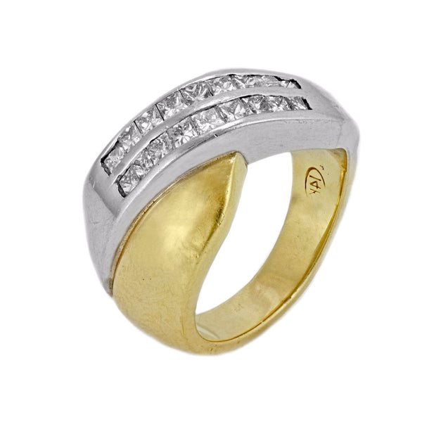 1.00ct Princess Diamonds in 14K 2-Tone Gold Overlapping Band Ring