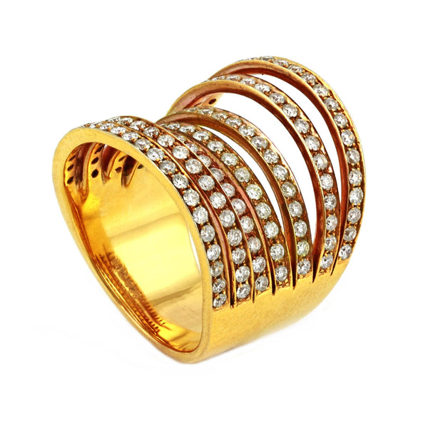 1.65ct Pavé Round Diamonds in 14K Yellow Gold 7-Row Cluster Statement Ring