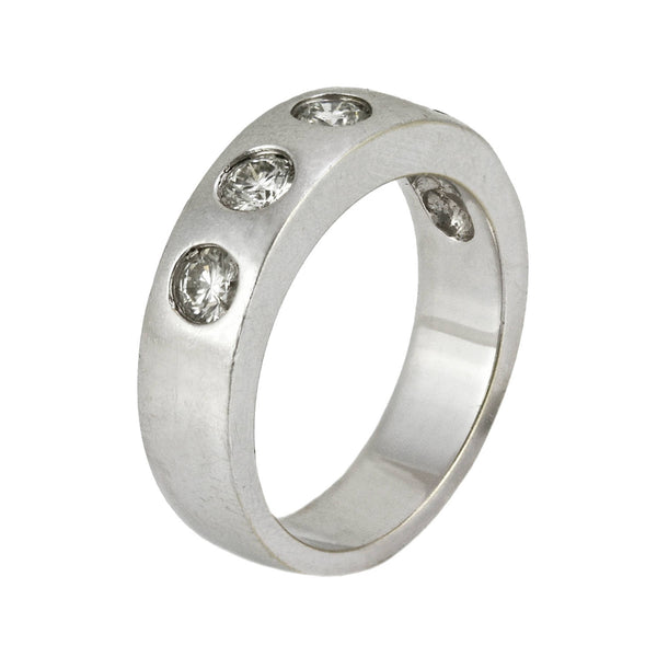 0.65ct Bezel Round Diamond in 14K White Gold Wedding Band Ring