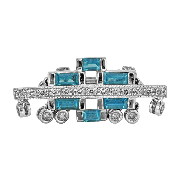 0.60ct Blue Topaz & Diamond 14K White Gold Exotic Chinese Gate Inspired Ring