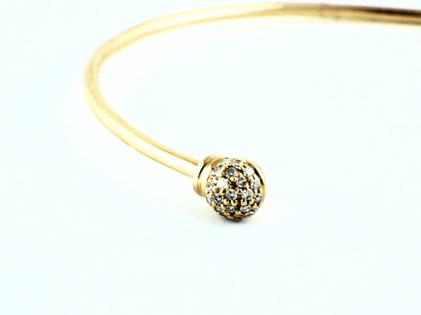 0.14ct Pavé Diamonds in 14K Gold Ball Skinny Cuff Bracelet - 6.5"