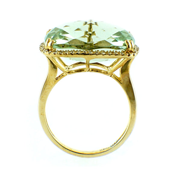 13.99tcw Faceted Cabochon Green Amethyst & Diamonds in 14K Gold Cocktail Ring