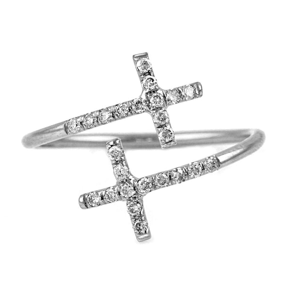 0.07ct Pavé Round Diamonds in 14K Gold Double Cross Wrap Band Ring